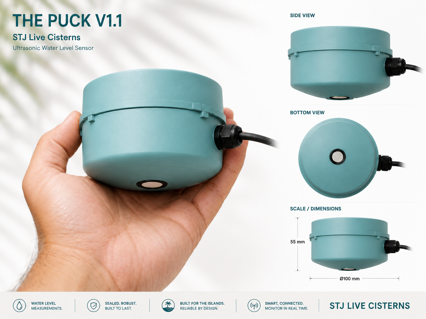STJ ultrasonic sensor puck hand-held scale reference